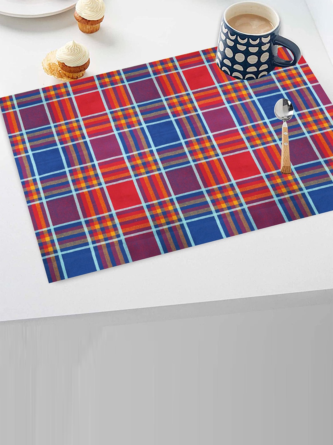 

Lushomes 6 Pieces Red & Blue Checked Pure Cotton Table Placemats