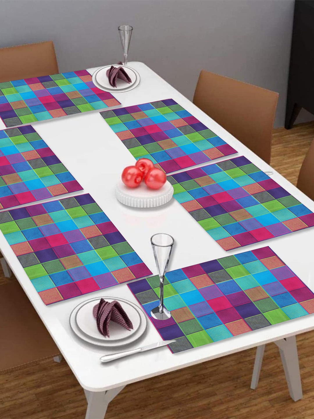 

Lushomes 6 Pieces Blue & Green Checked Pure Cotton Table Placemats