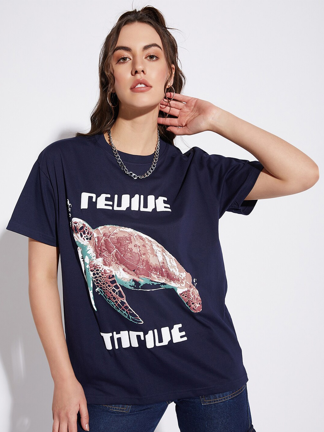 FUGAZEE Unisex Graphic Printed Pure Cotton T-Shirt, Navy blue