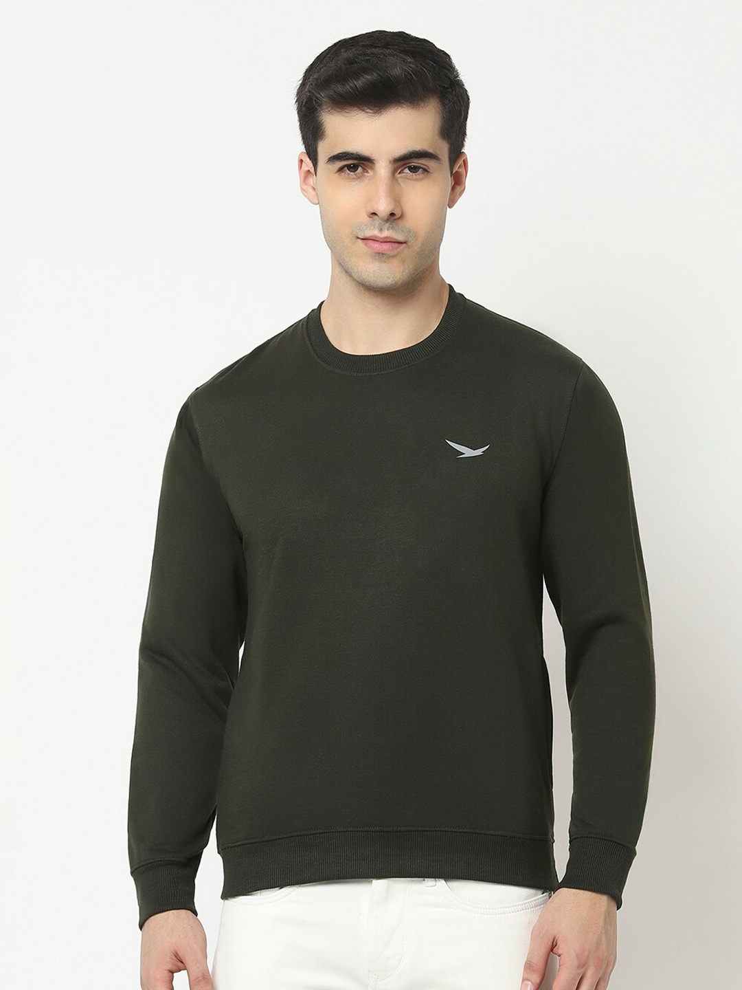 

HiFlyers Round Neck Pullover Cotton Fleece Sweatshirt, Olive