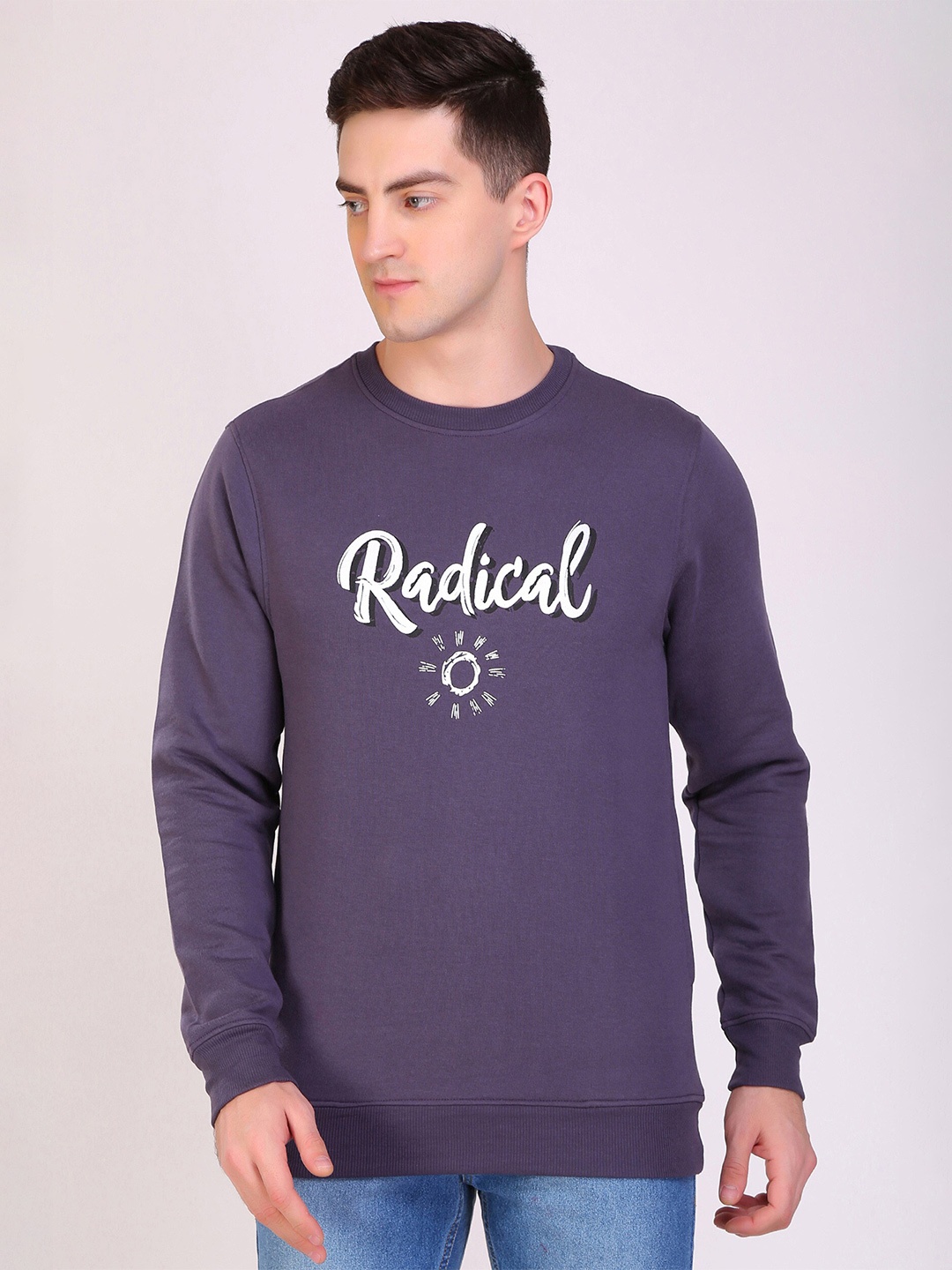 

HiFlyers Typography Printed Fleece Pullover, Purple