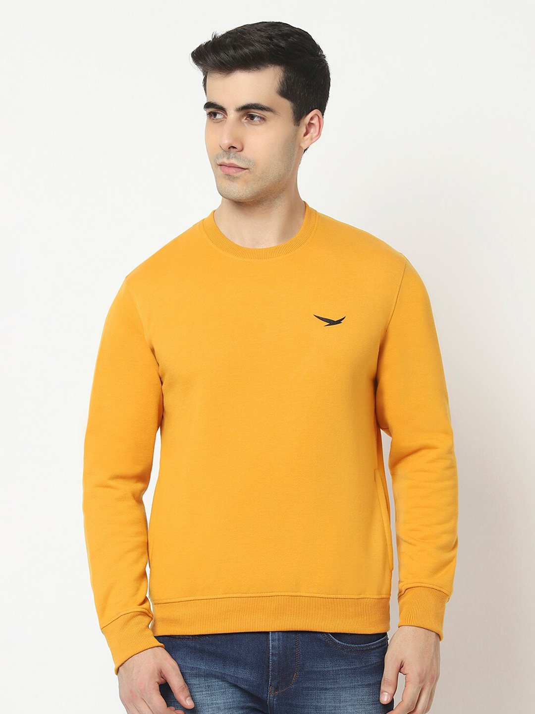 

HiFlyers Round Neck Pullover Cotton Fleece Sweatshirt, Yellow