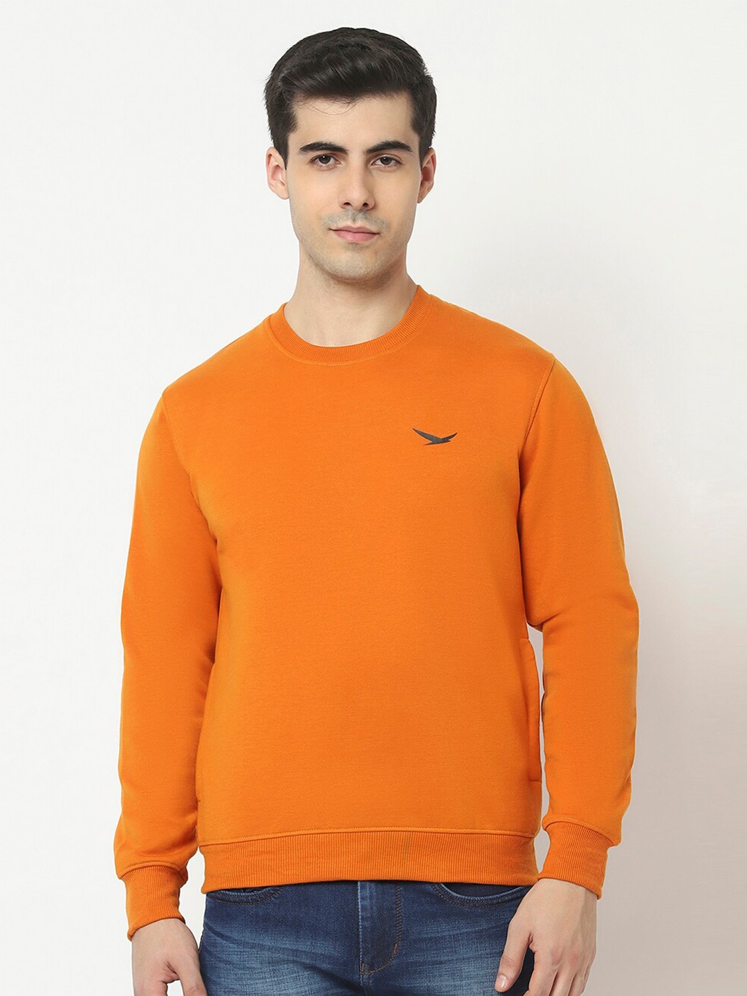 

HiFlyers Round Neck Pullover Cotton Fleece Sweatshirt, Orange