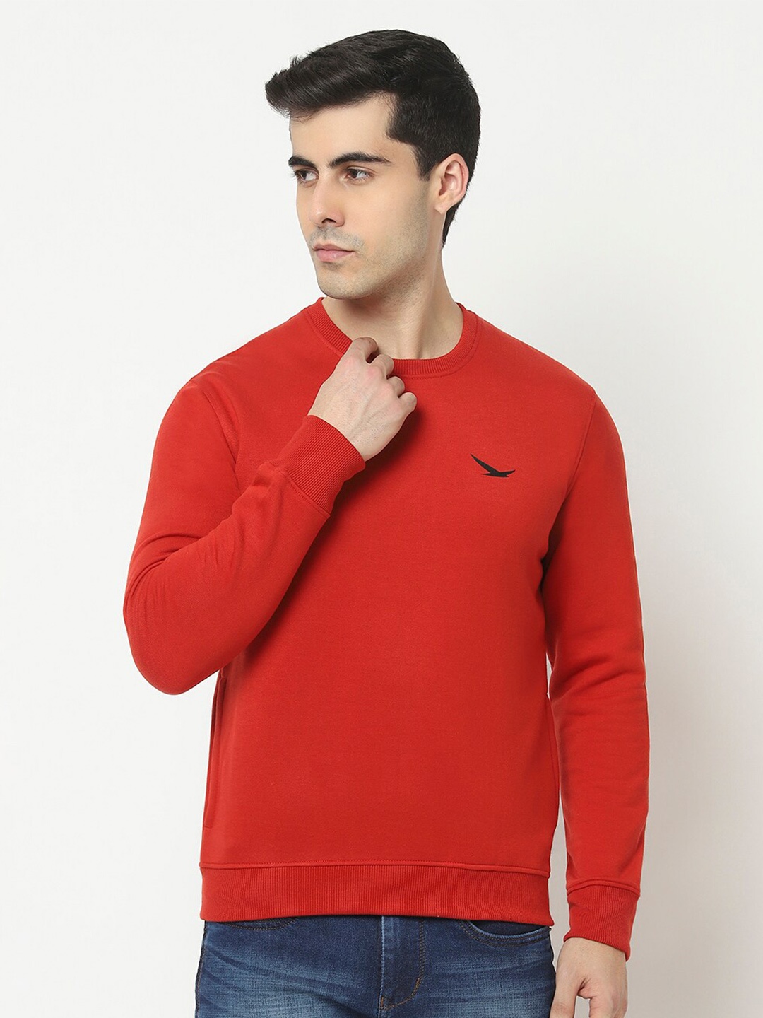 

HiFlyers Round Neck Pullover Cotton Fleece Sweatshirt, Red