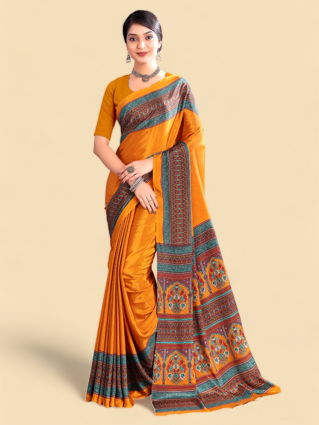 

Kasak Ethnic Motifs Printed Poly Crepe Saree, Yellow