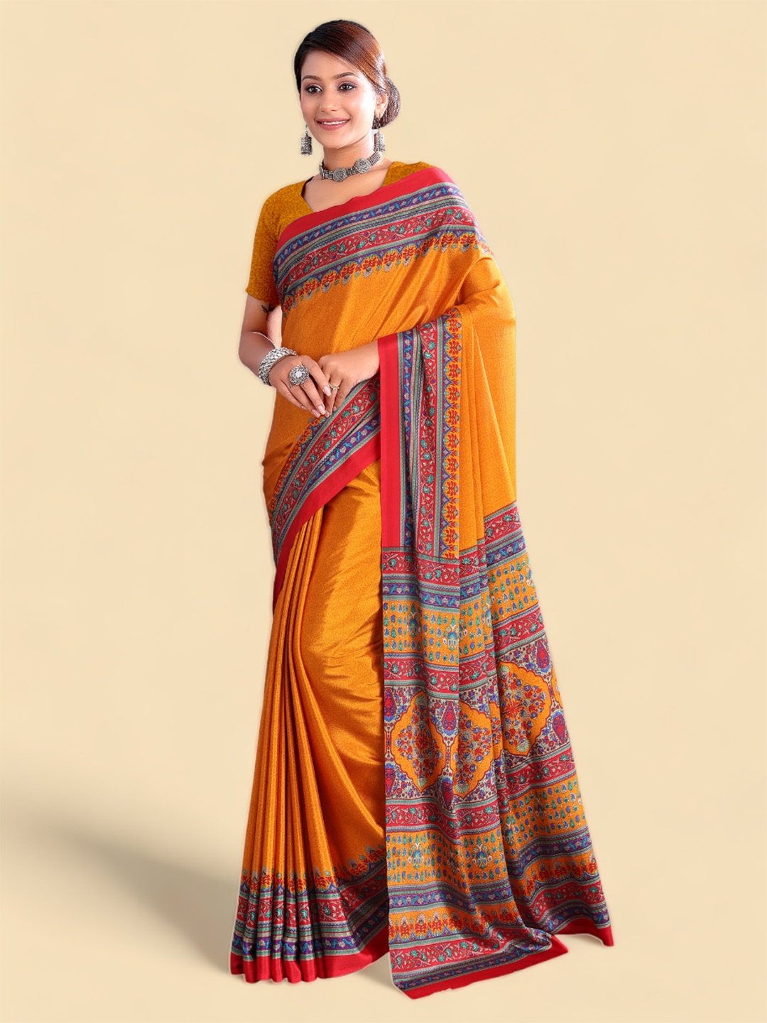

Kasak Ethnic Motifs Printed Poly Crepe Saree, Yellow