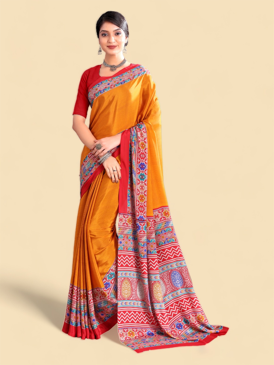 

Kasak Ethnic Motifs Printed Poly Crepe Saree, Yellow