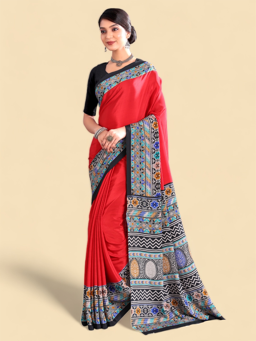 

Kasak Ethnic Motifs Printed Poly Crepe Saree, Red