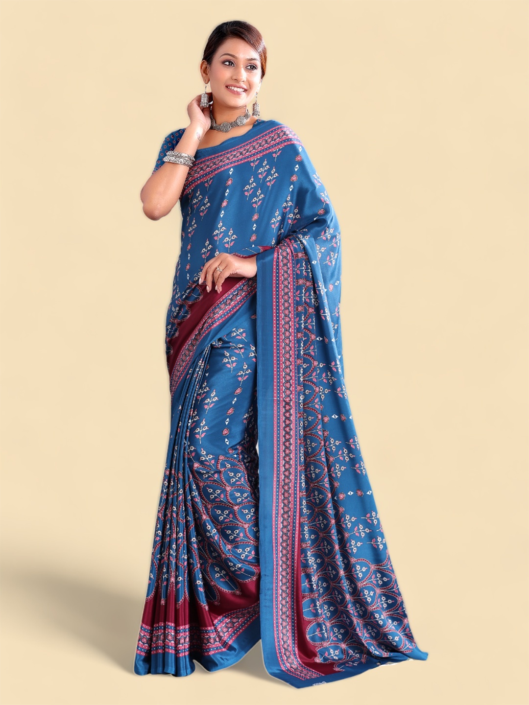 

Kasak Ethnic Motifs Printed Poly Crepe Saree, Blue