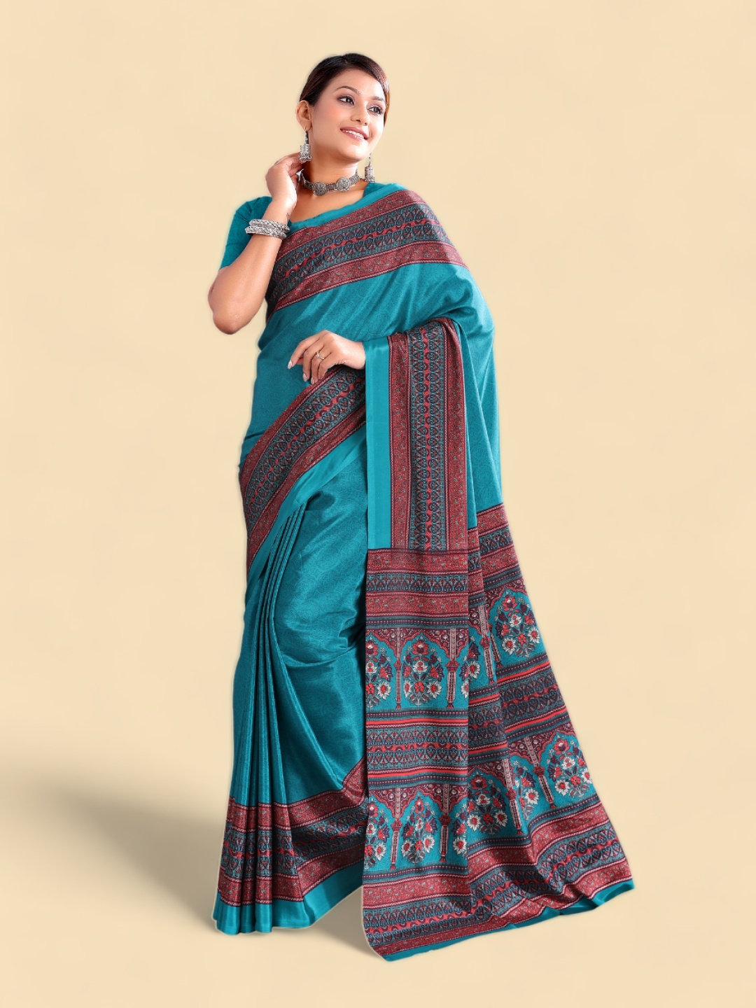 

Kasak Ethnic Motifs Printed Crepe SIlk Saree, Blue