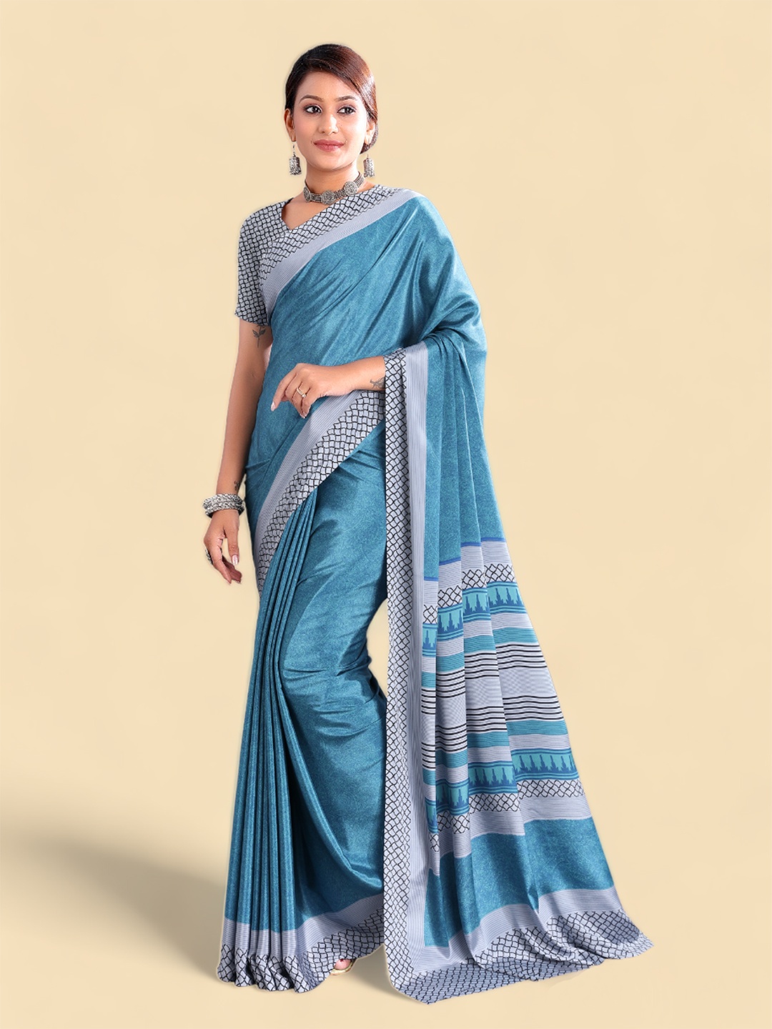 

Kasak Ethnic Motifs Printed Crepe SIlk Saree, Blue