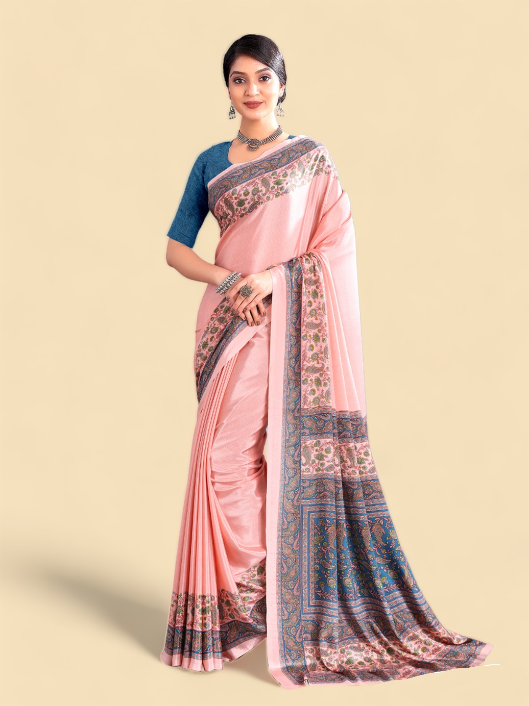 

Kasak Ethnic Motif Printed Poly Crepe Saree, Pink