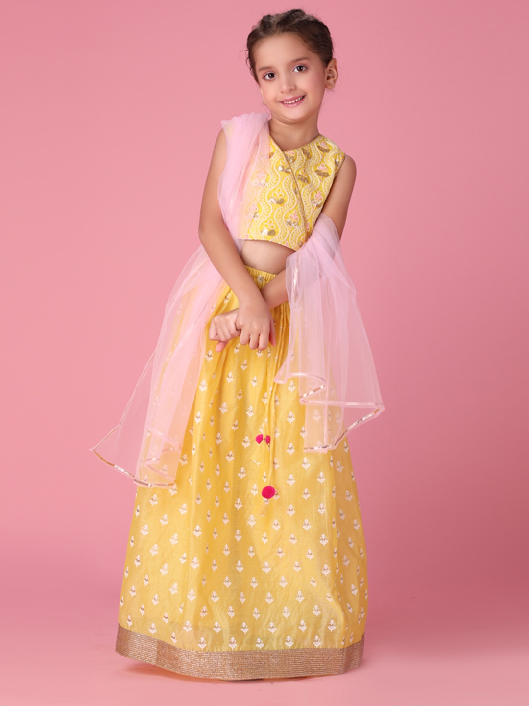 

YK Girls Ethnic Motitfs Embroidered Ready to Wear Lehenga & Choli, Yellow