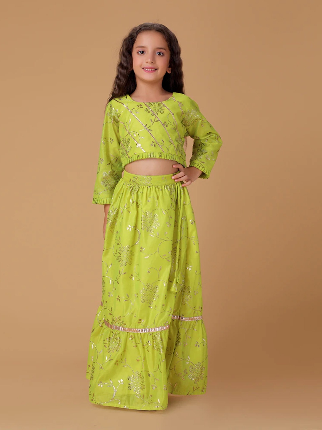 

HERE&NOW Girls Ethnic Motifs Printed Ready To Wear Lehenga & Choli, Green