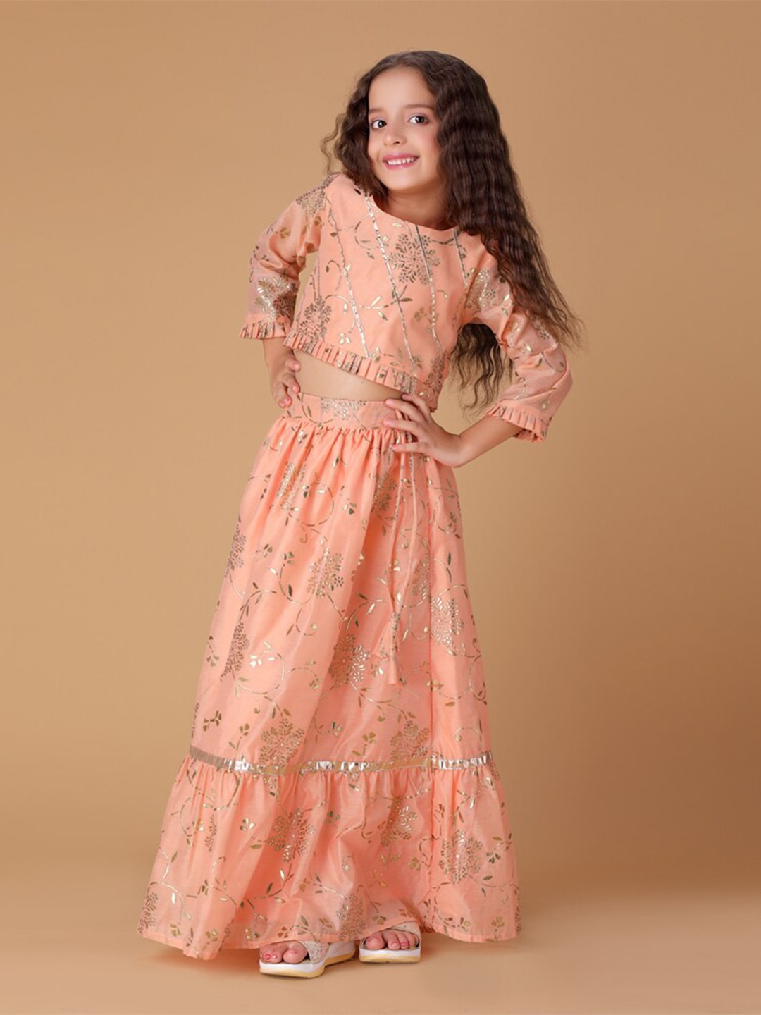 

HERE&NOW Girls Embellished Ready to Wear Lehenga & Choli, Peach