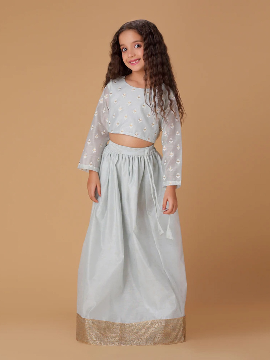 

HERE&NOW Girls Ethnic Motifs Printed Ready to Wear Lehenga & Choli, Blue