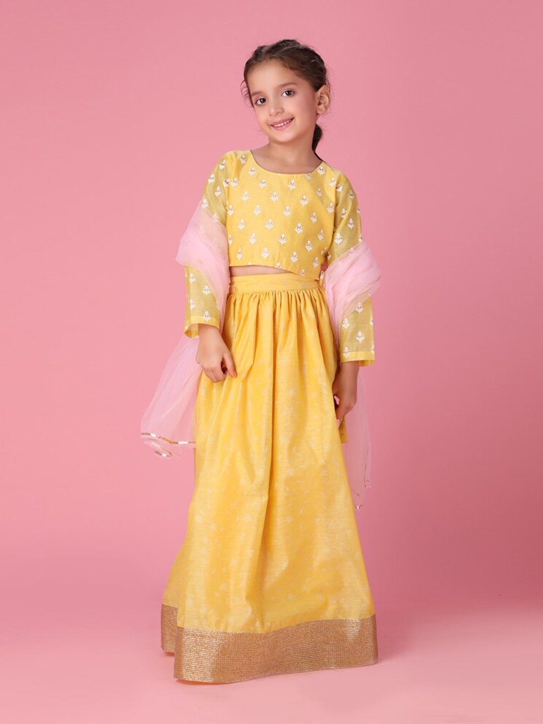 

HERE&NOW Girls Ethnic Motifs Printed Ready To Wear Lehenga & Blouse With Dupatta, Yellow