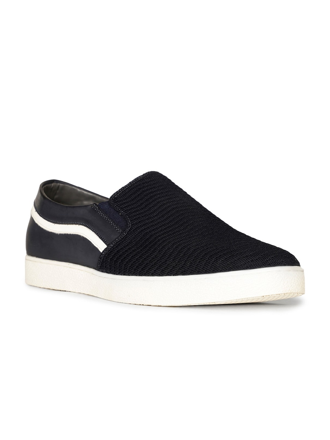 

Bata Men Textured Comfort Insole Textile Contrast Sole Slip-On Sneakers, Navy blue