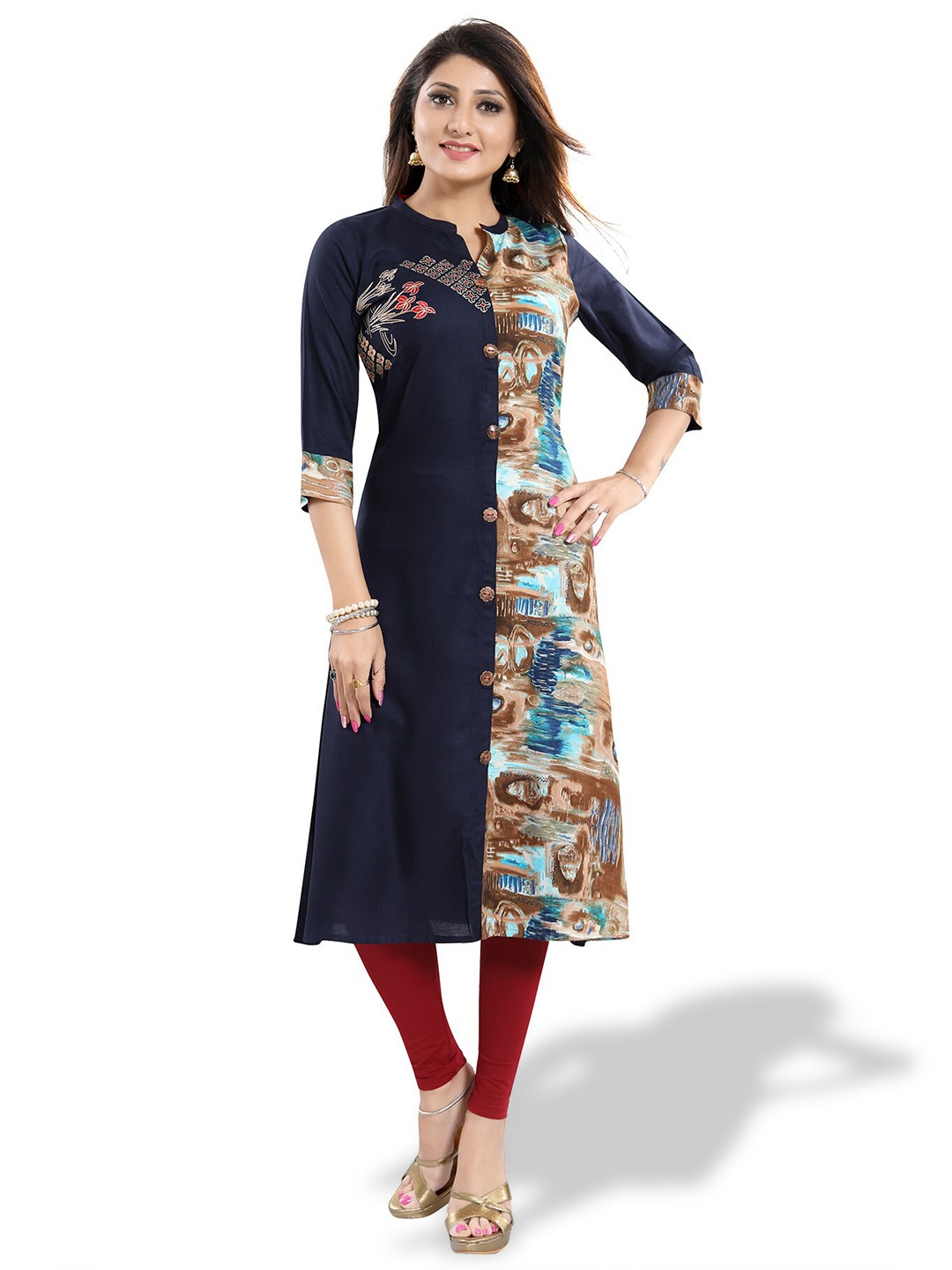 

keshubaba Abstract Printed Pure Cotton A-Line Kurta, Navy blue