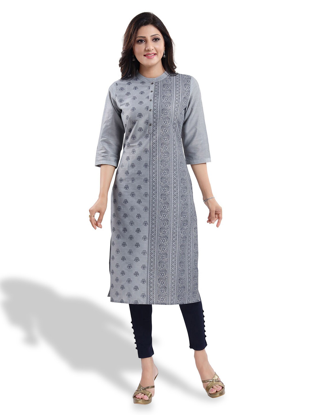 

keshubaba Ethnic Motifs Printed Straight Kurta, Grey