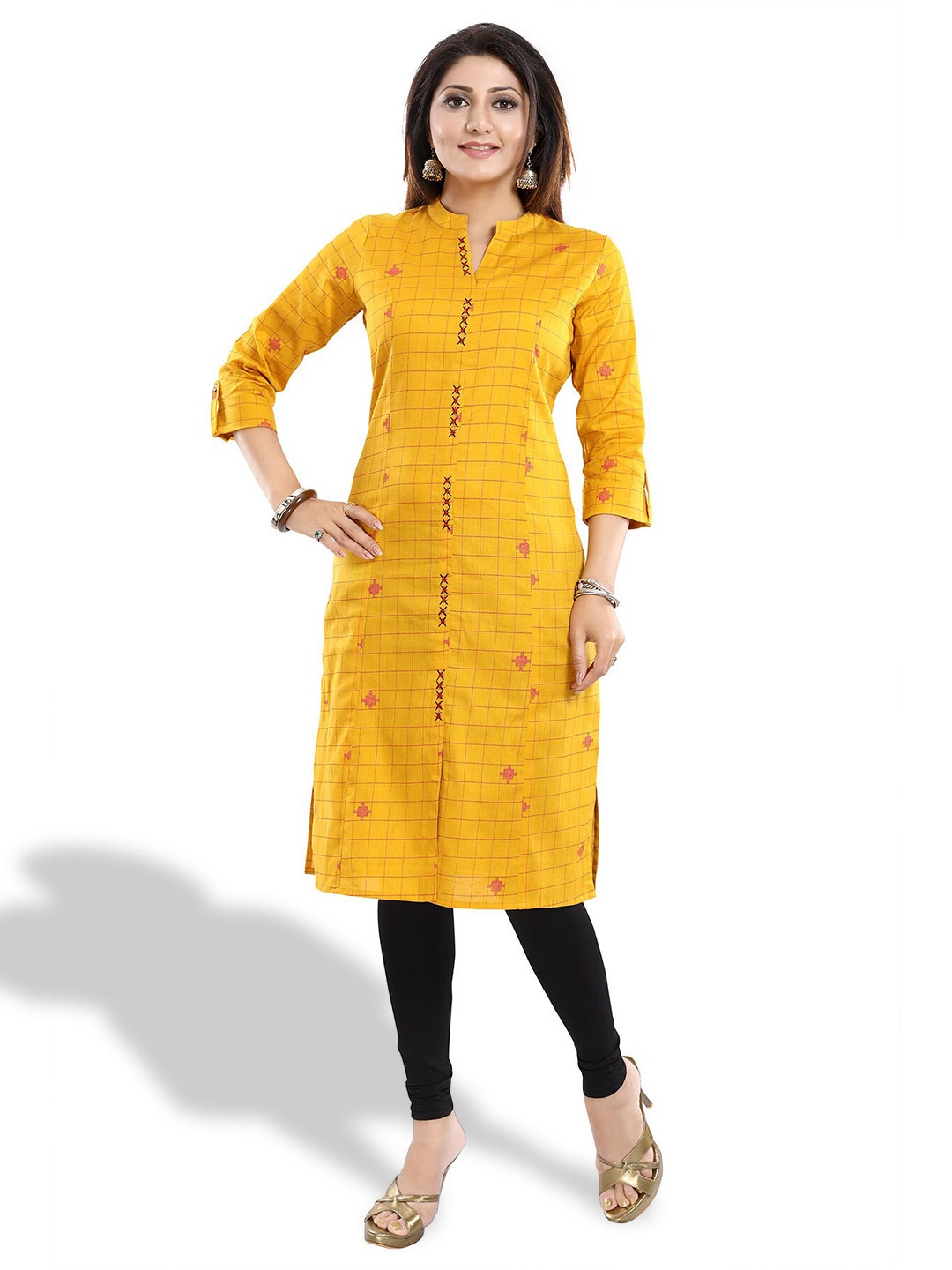 

keshubaba Checked Pure Cotton Kurta, Yellow