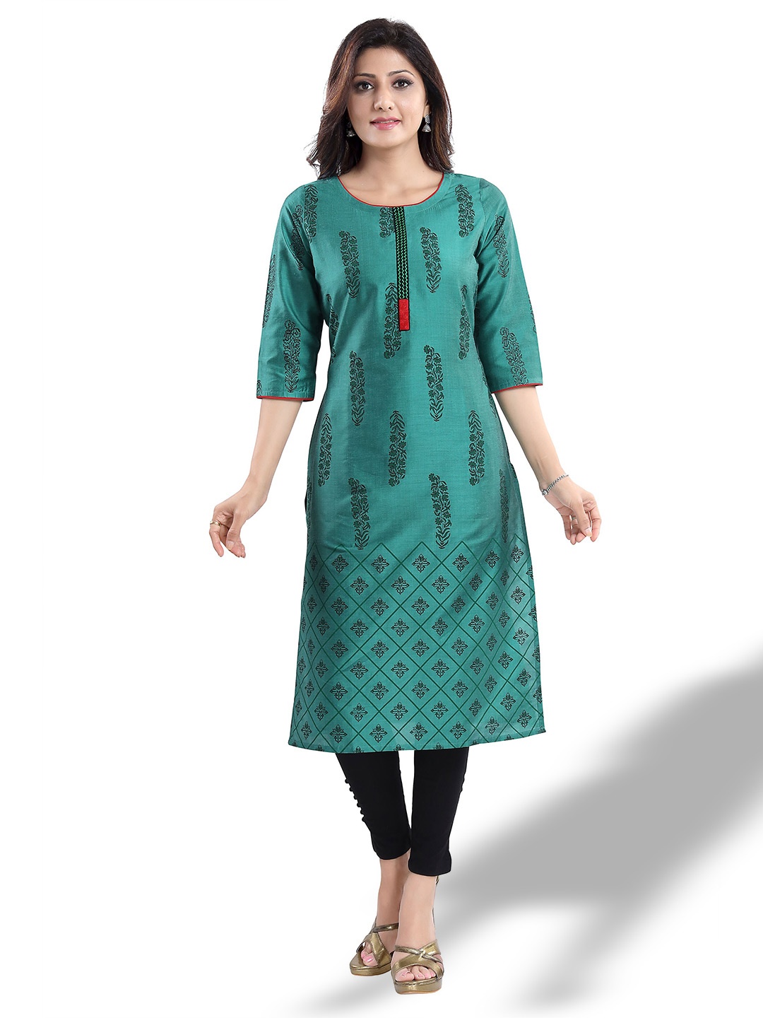 

keshubaba Floral Printed Straight Kurta, Teal