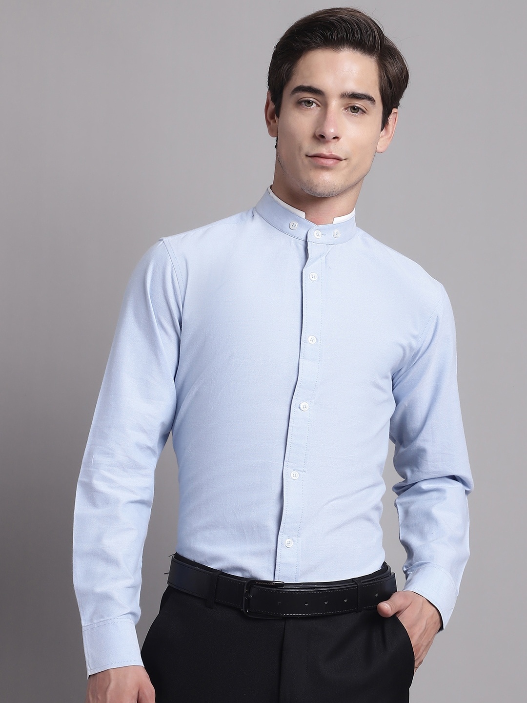 

Purple State Classic Band Collar Cotton Formal Shirt, Blue