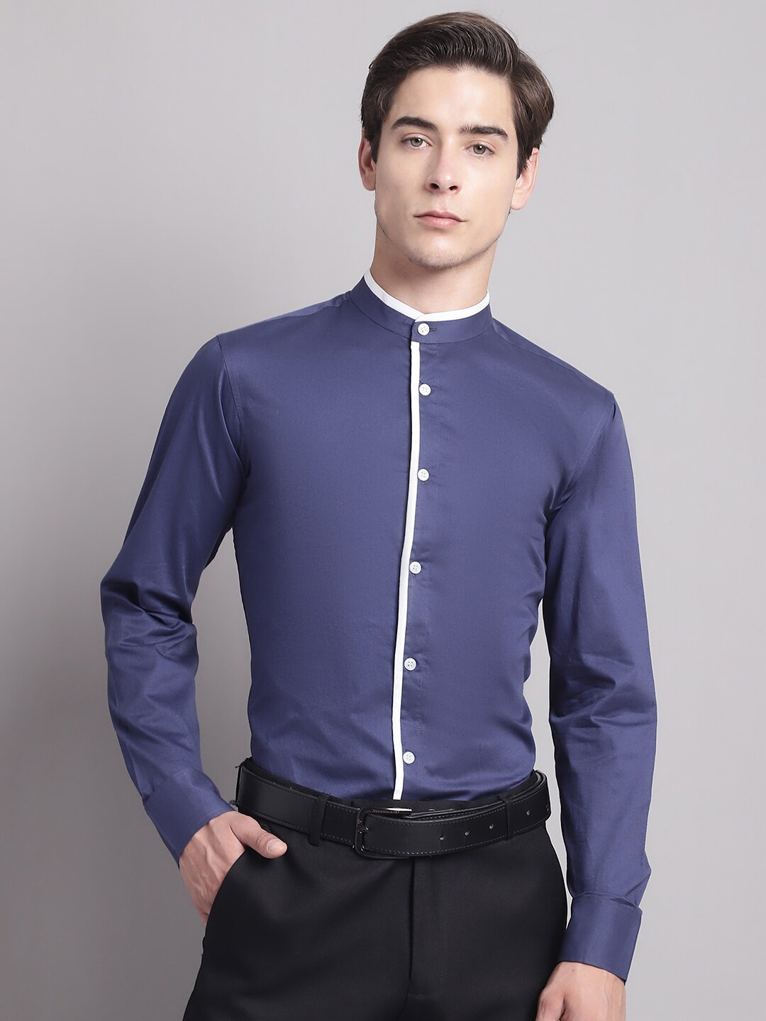 

Purple State Classic Fit Band Collar Casual Shirt, Blue