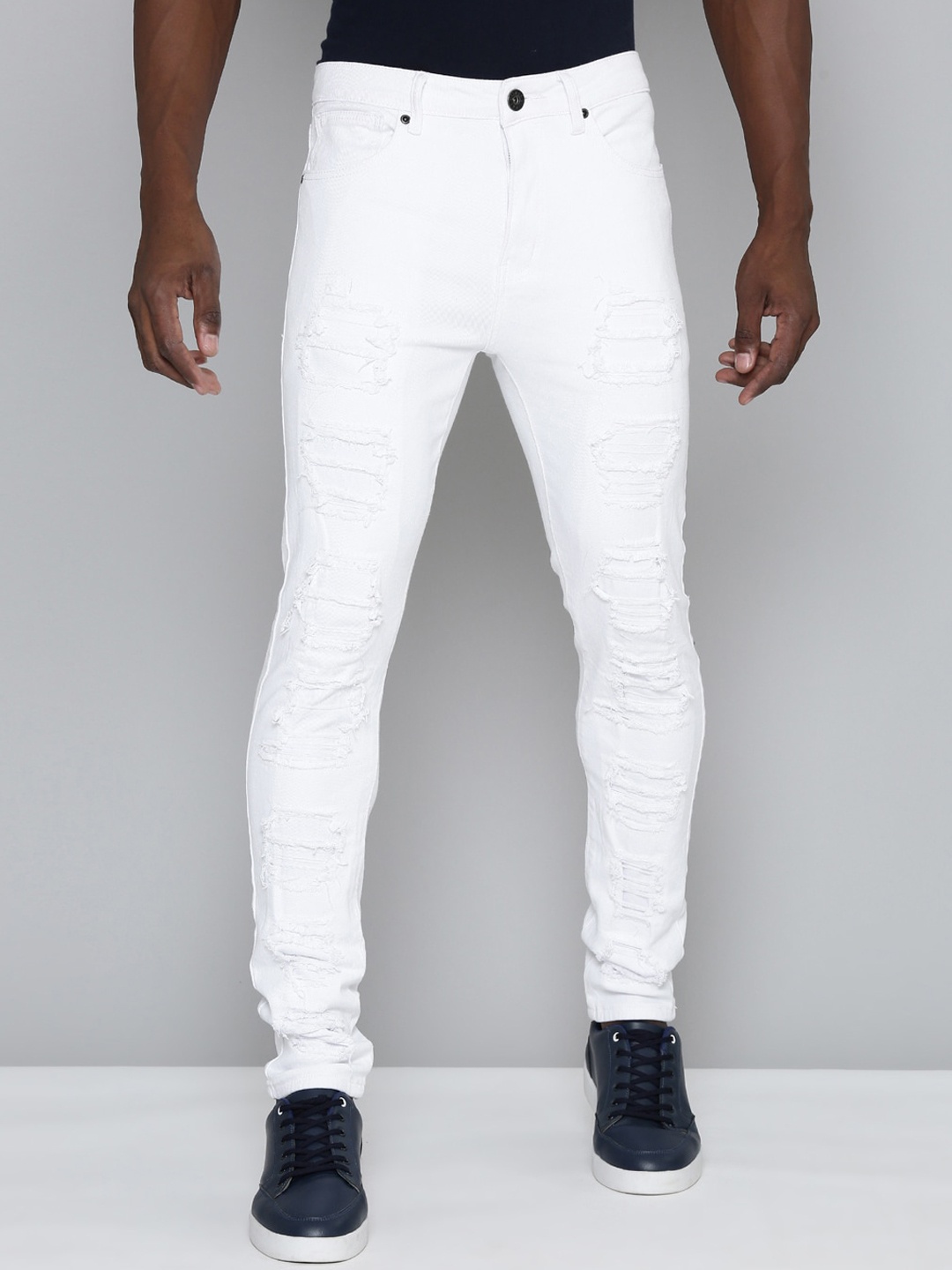 

WAIMEA Hollywood Skinny Fit Mid-Raise Highly Distressed Stretchable Jeans, White