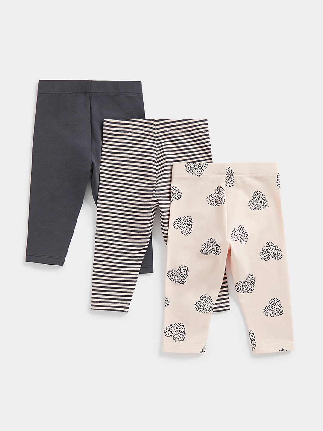 

mothercare Infant Girls Pack Of 3 Printed Cotton Ankle Length Leggings, Black