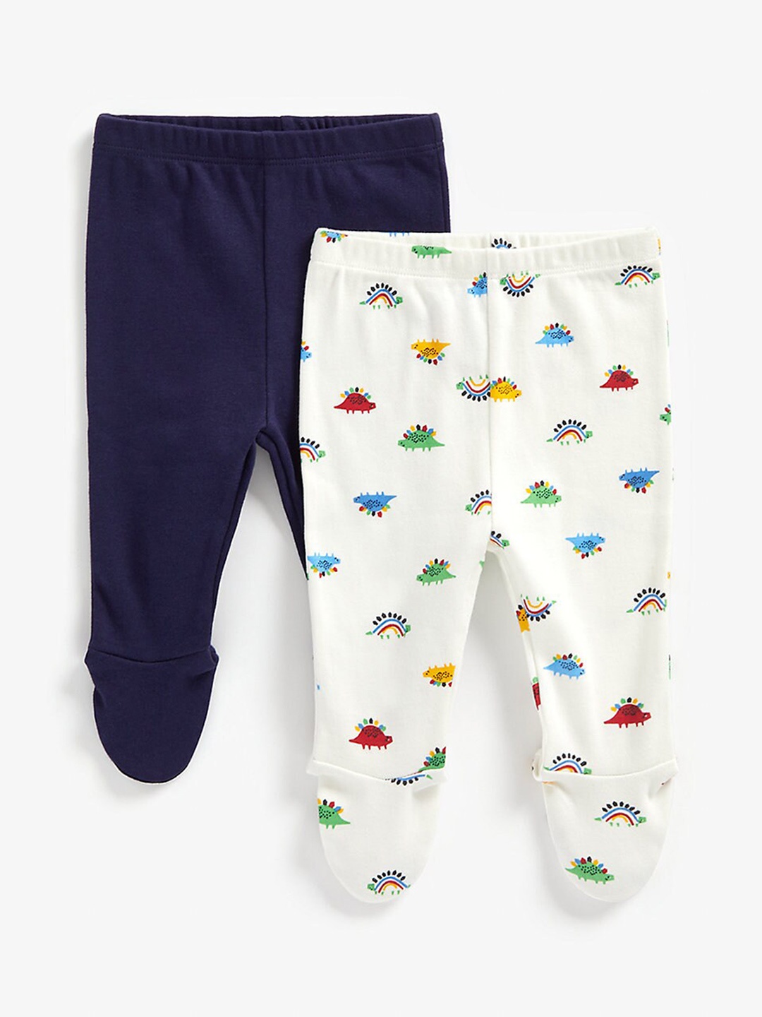 

mothercare Infant Girls Pack Of 2 Printed Cotton Footies Leggings, White