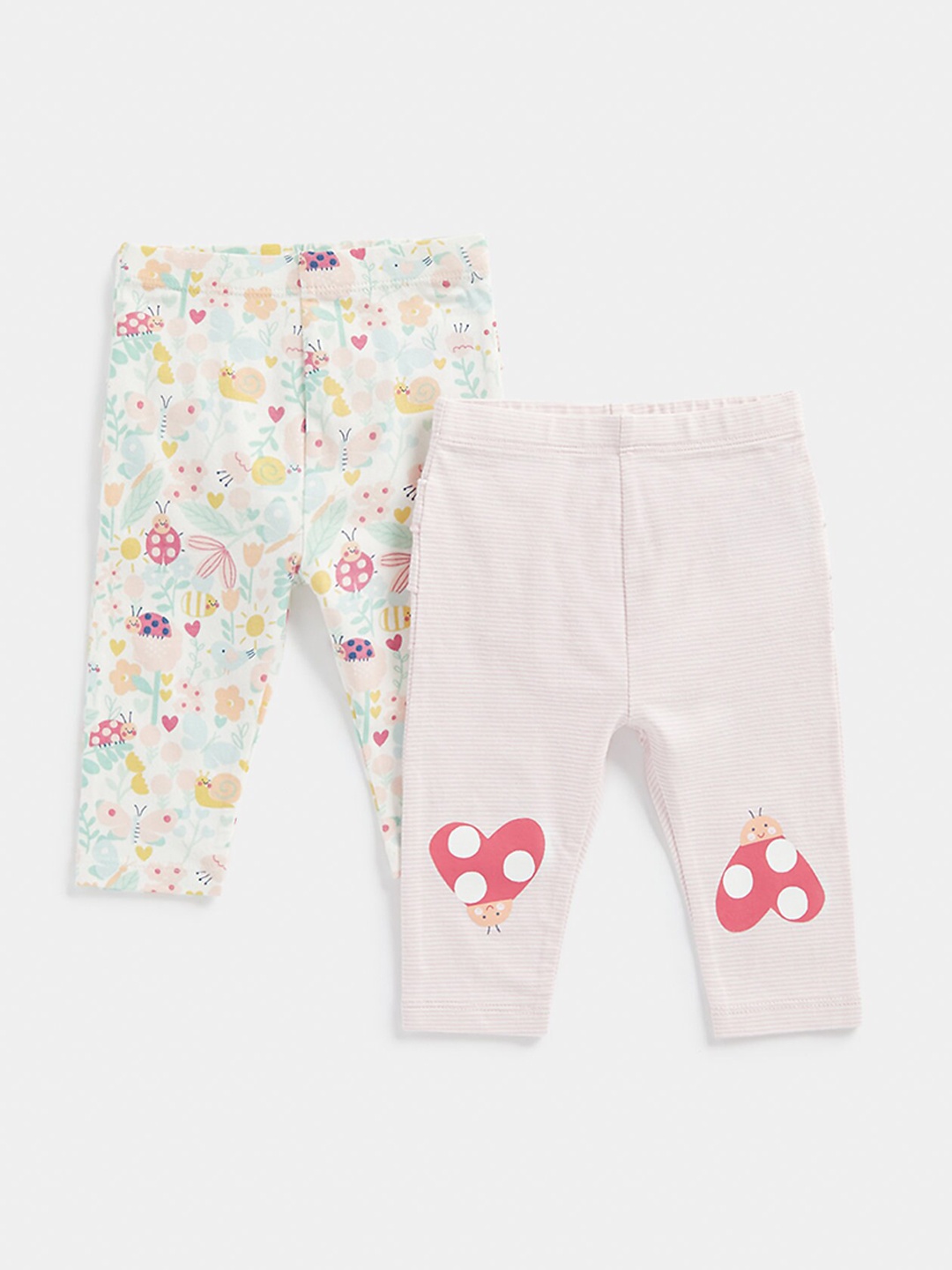 mothercare Infant Girls Pack Of 2 Printed Cotton Ankle Length Leggings, Green