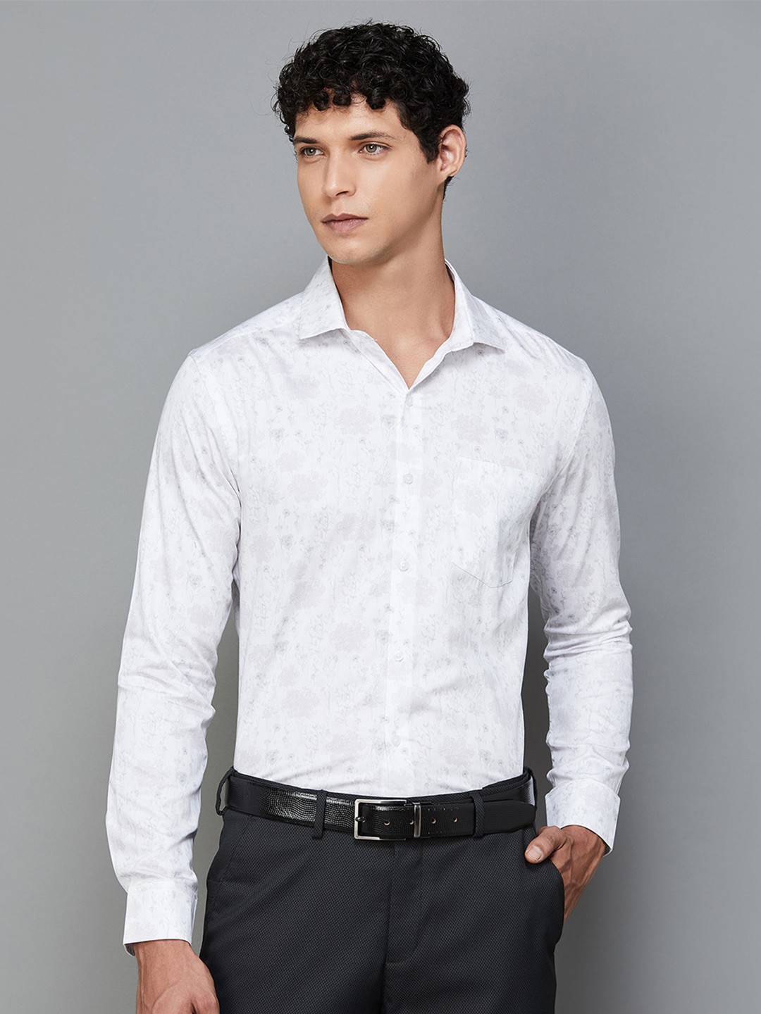 

CODE by Lifestyle Slim Fit Floral Opaque Printed Cotton Casual Shirt, White