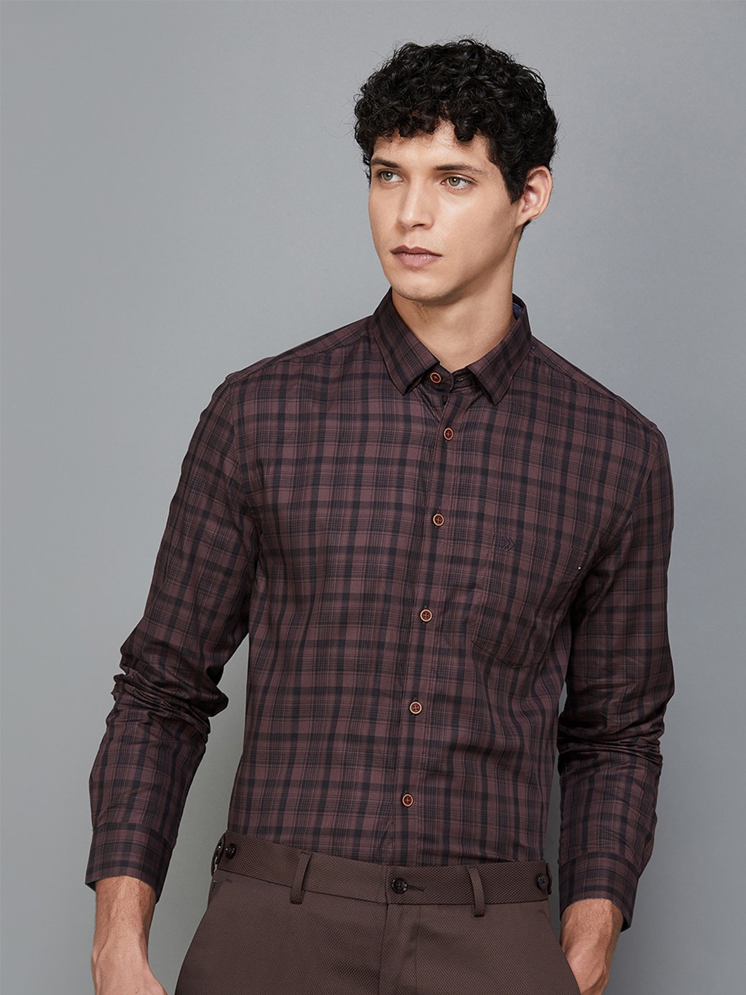 

CODE by Lifestyle Tartan Checked Slim Fit Cotton Casual Shirt, Maroon