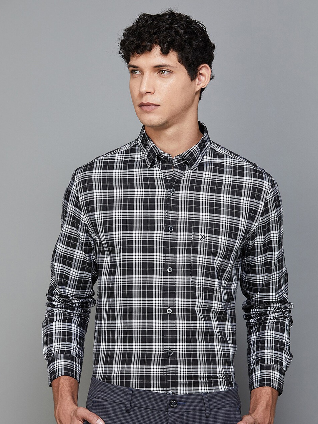 

CODE by Lifestyle Slim Fit Tartan Checks Opaque Checked Cotton Casual Shirt, Black