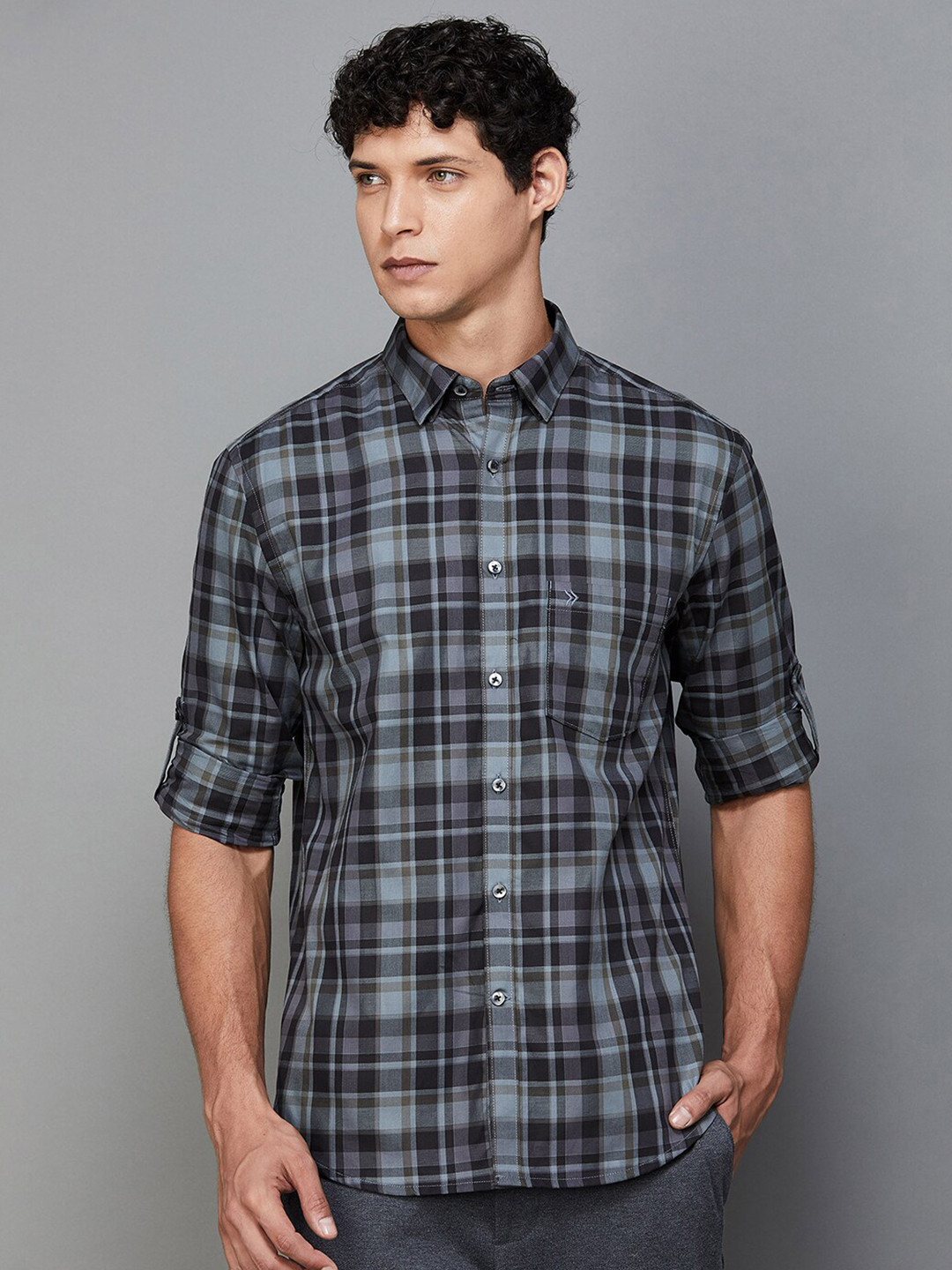 

CODE by Lifestyle Slim Fit Tartan Checks Opaque Checked Cotton Casual Shirt, Grey
