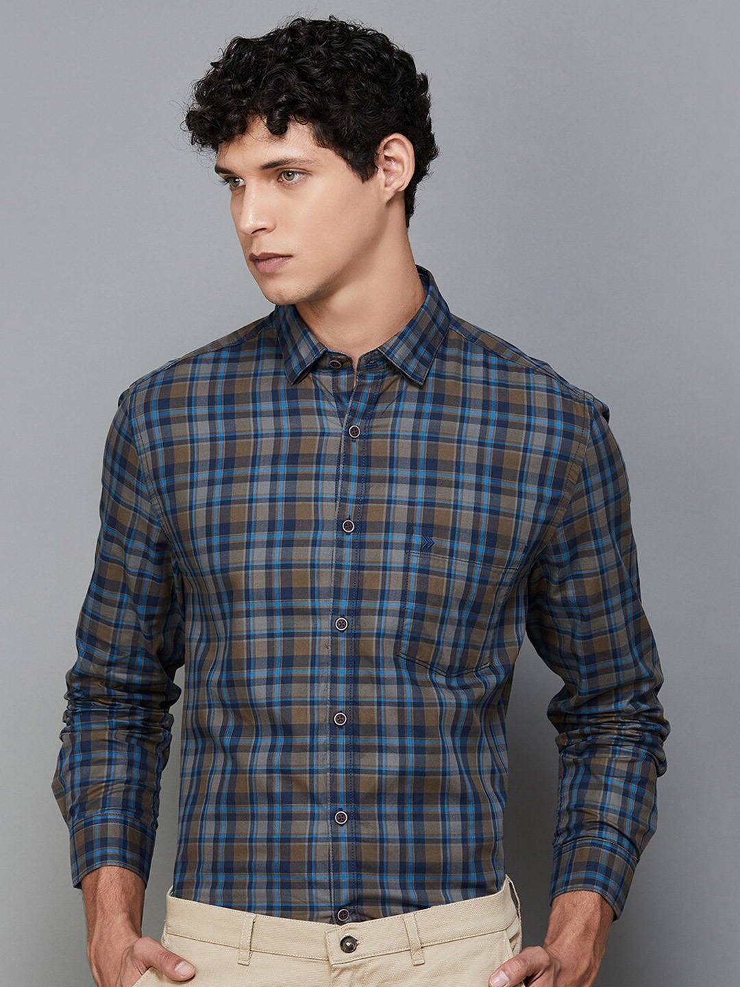 

CODE by Lifestyle Slim Fit Tartan Checks Opaque Checked Cotton Casual Shirt, Olive