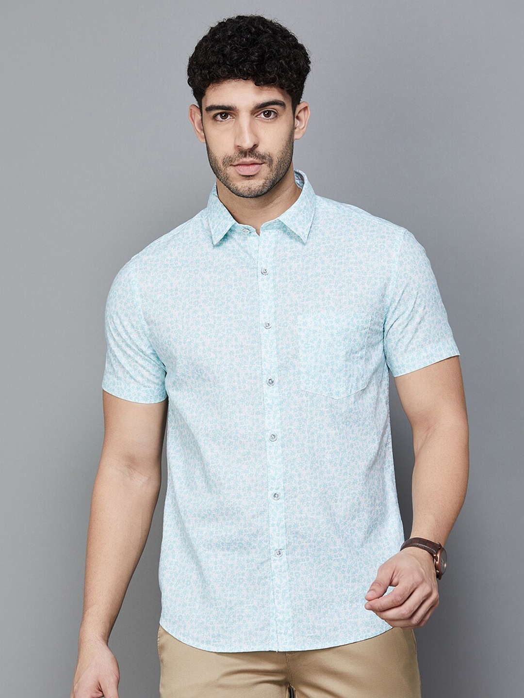 

CODE by Lifestyle Floral Printed Slim Fit Cotton Shirt, Blue