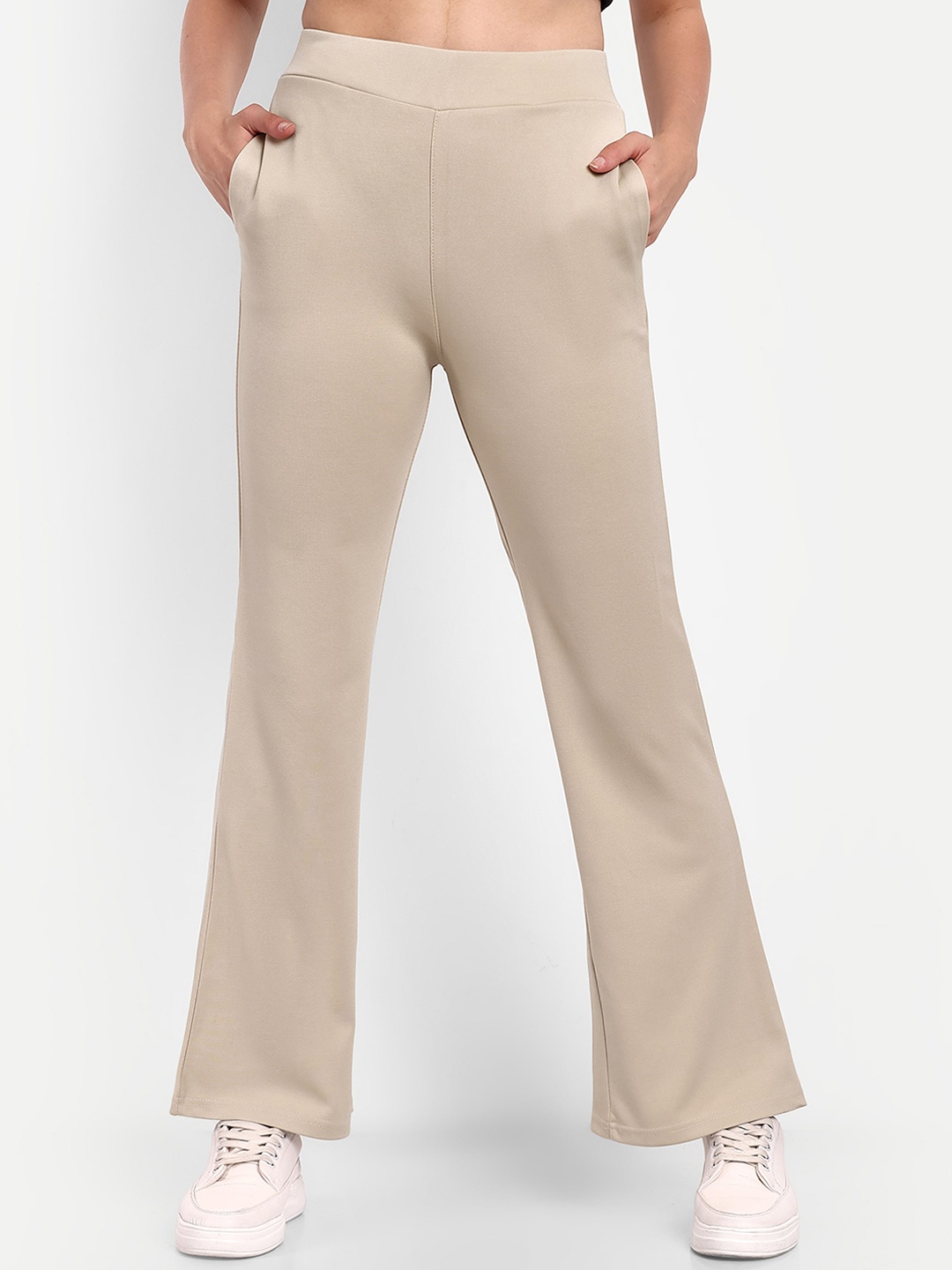 

BROADSTAR Women Smart Flared High-Rise Easy Wash Bootcut Trousers, Cream