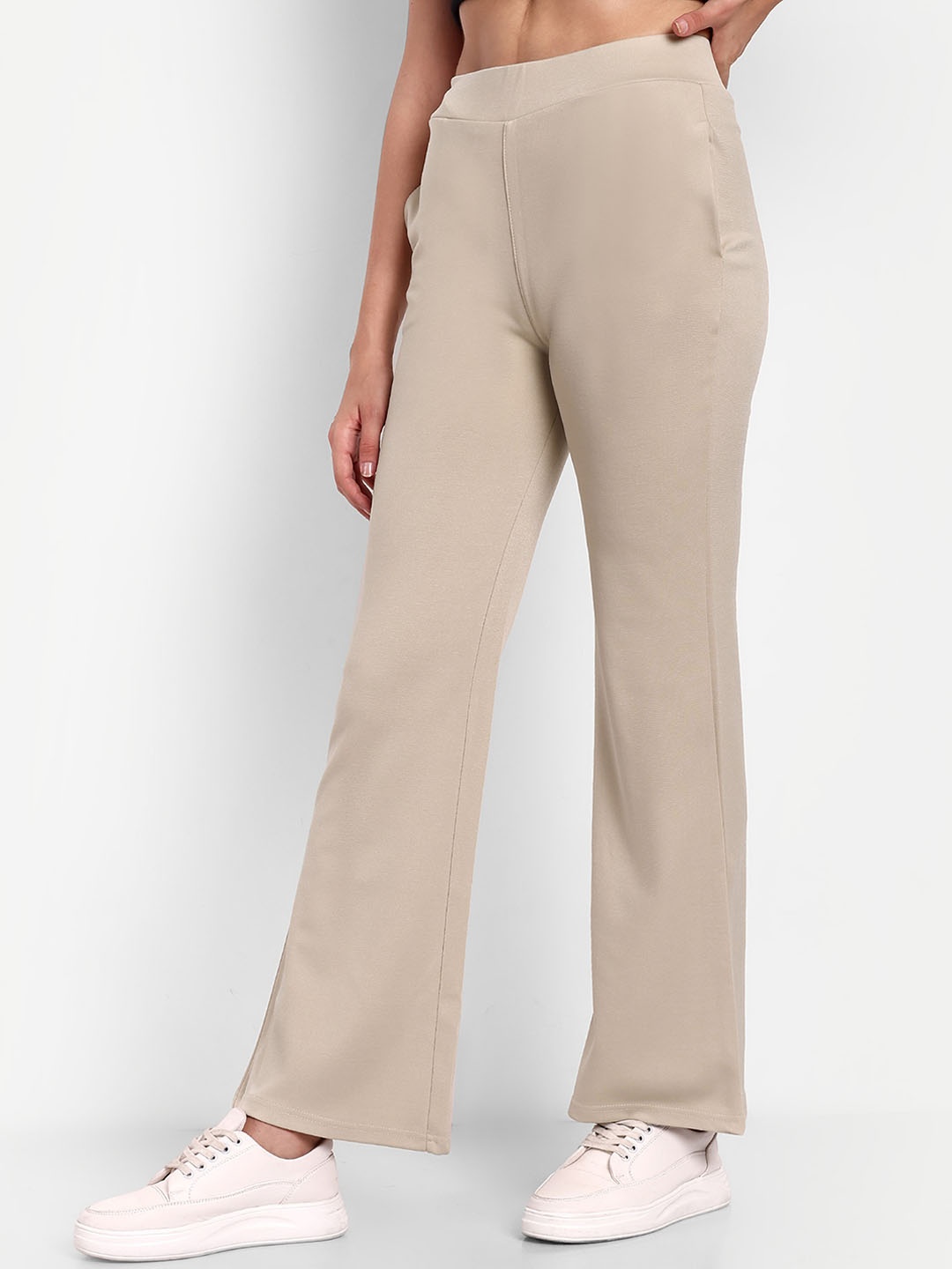 

Next One Women Smart Flared High-Rise Easy Wash Trousers, Beige