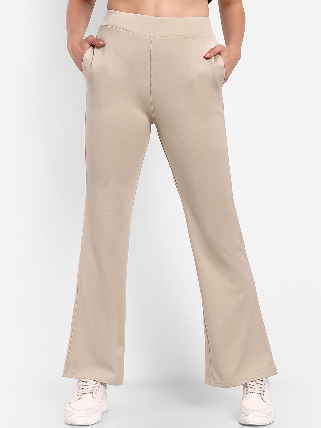 

Next One Women Smart High-Rise Easy Wash Flared Stretchable Bootcut Trousers, Cream