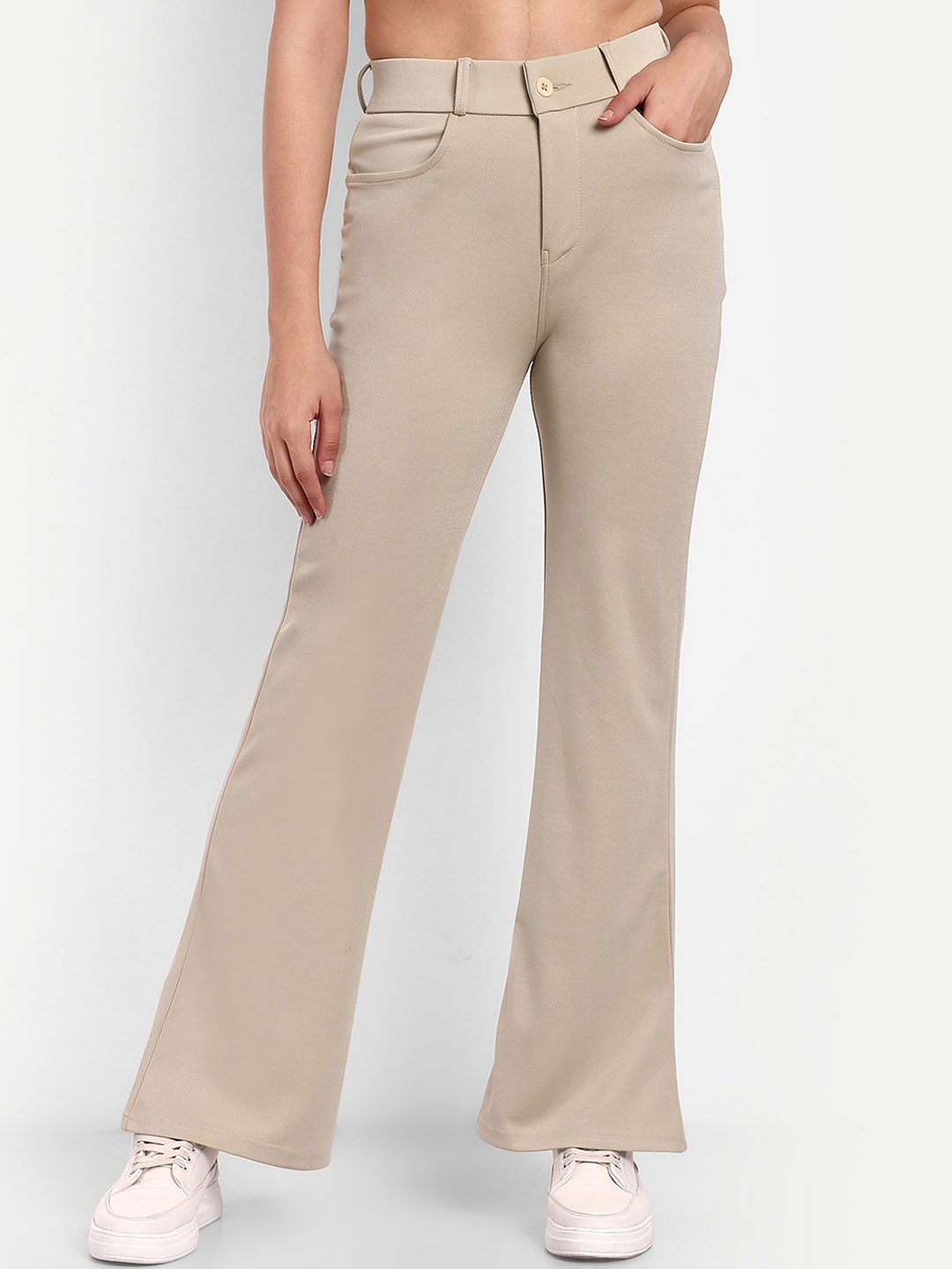 

Next One WomenSmart Flared High-Rise Easy Wash Trousers, Cream