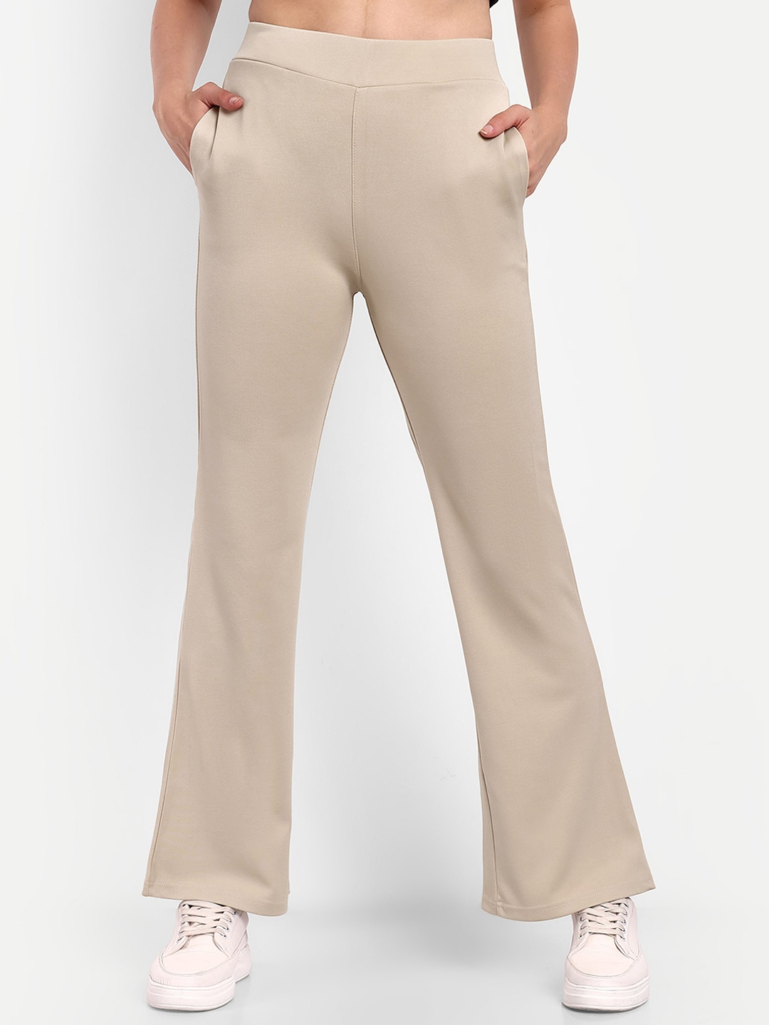 

Next One Women Smart Flared High-Rise Easy Wash Trousers, Cream