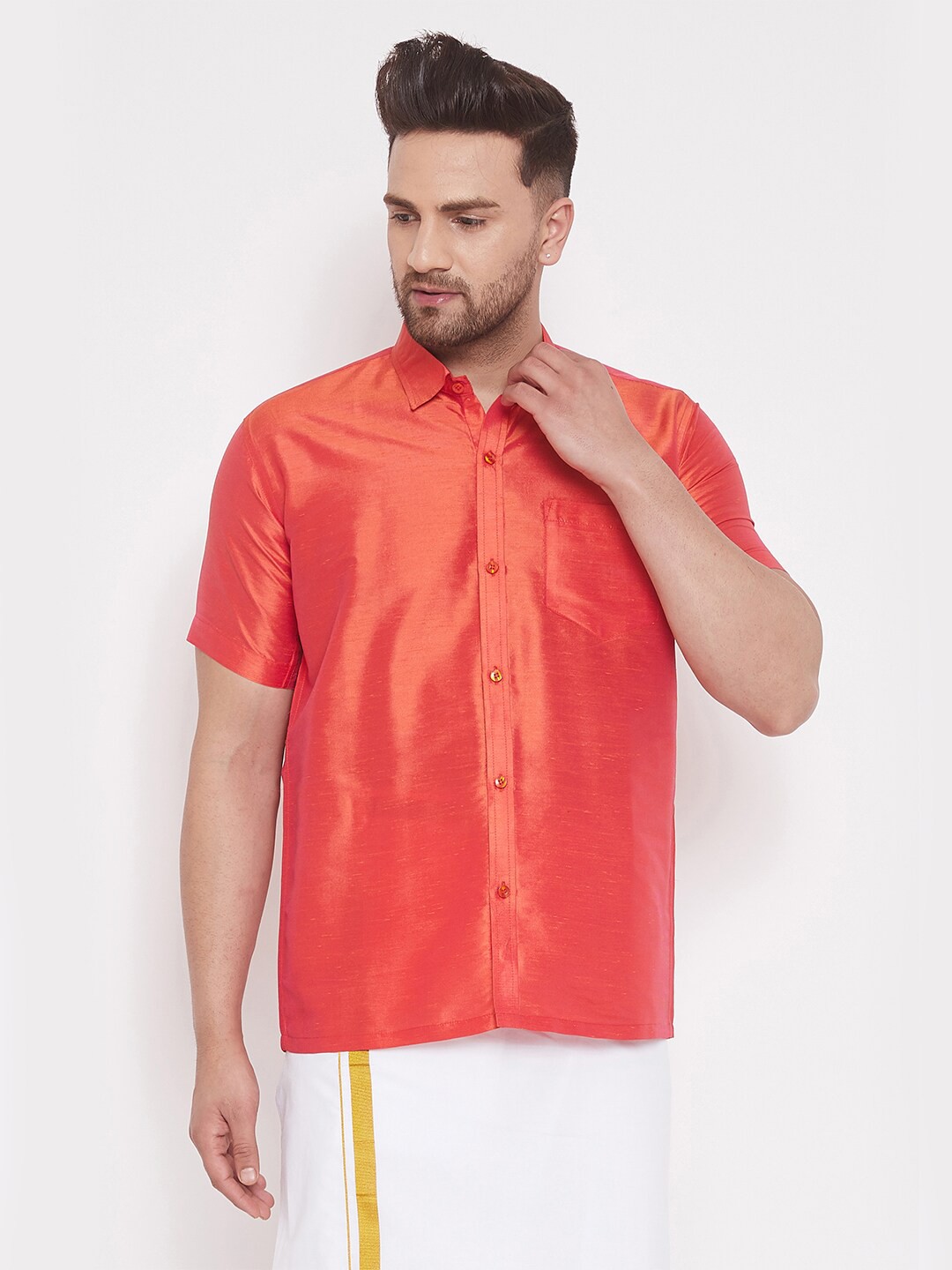 

VASTRAMAY Premium Opaque Casual Shirt, Red