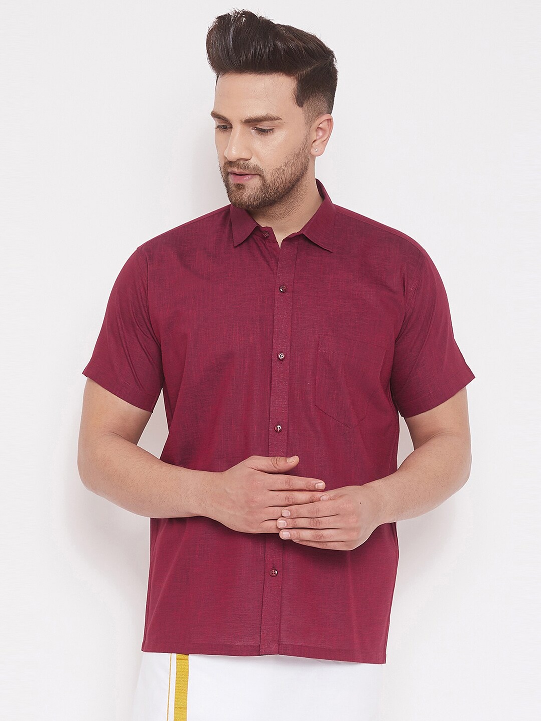 

VASTRAMAY Premium Spread Collar Cotton Casual Shirt, Maroon