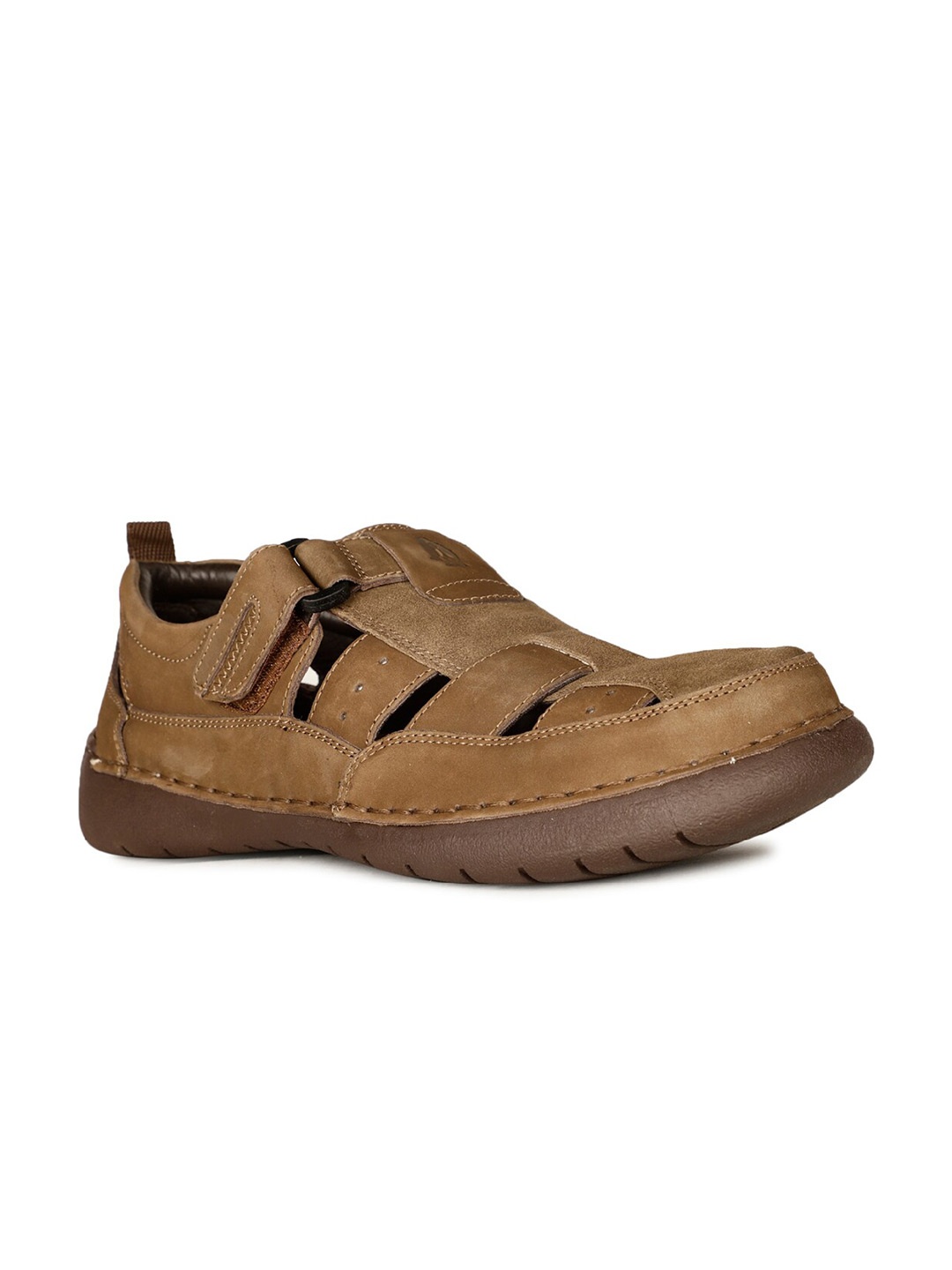 

Hush Puppies Leather Velcro Shoe-Style Sandals, Brown