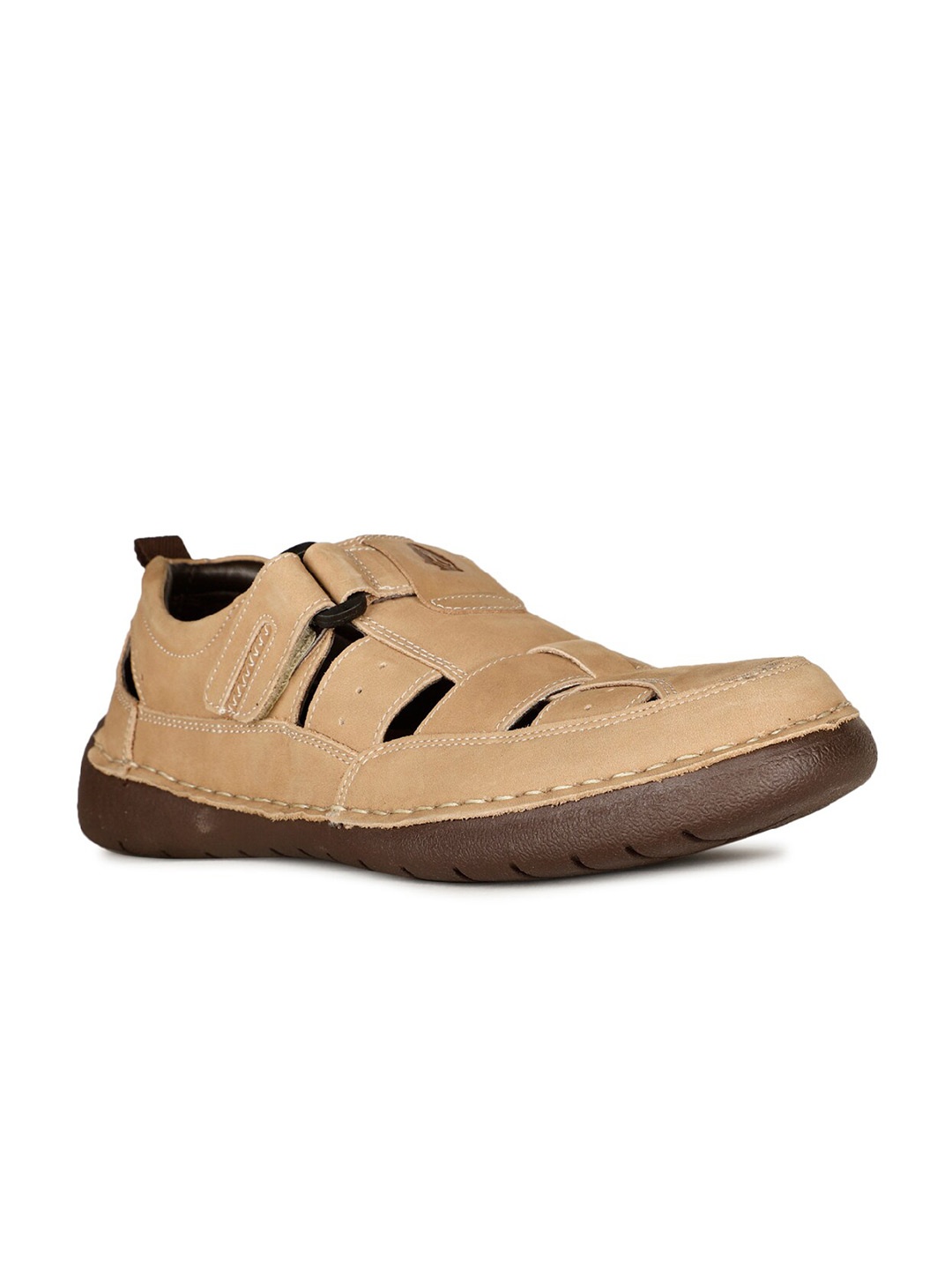 

Hush Puppies Leather Shoe-Style Velcro Sandals, Tan