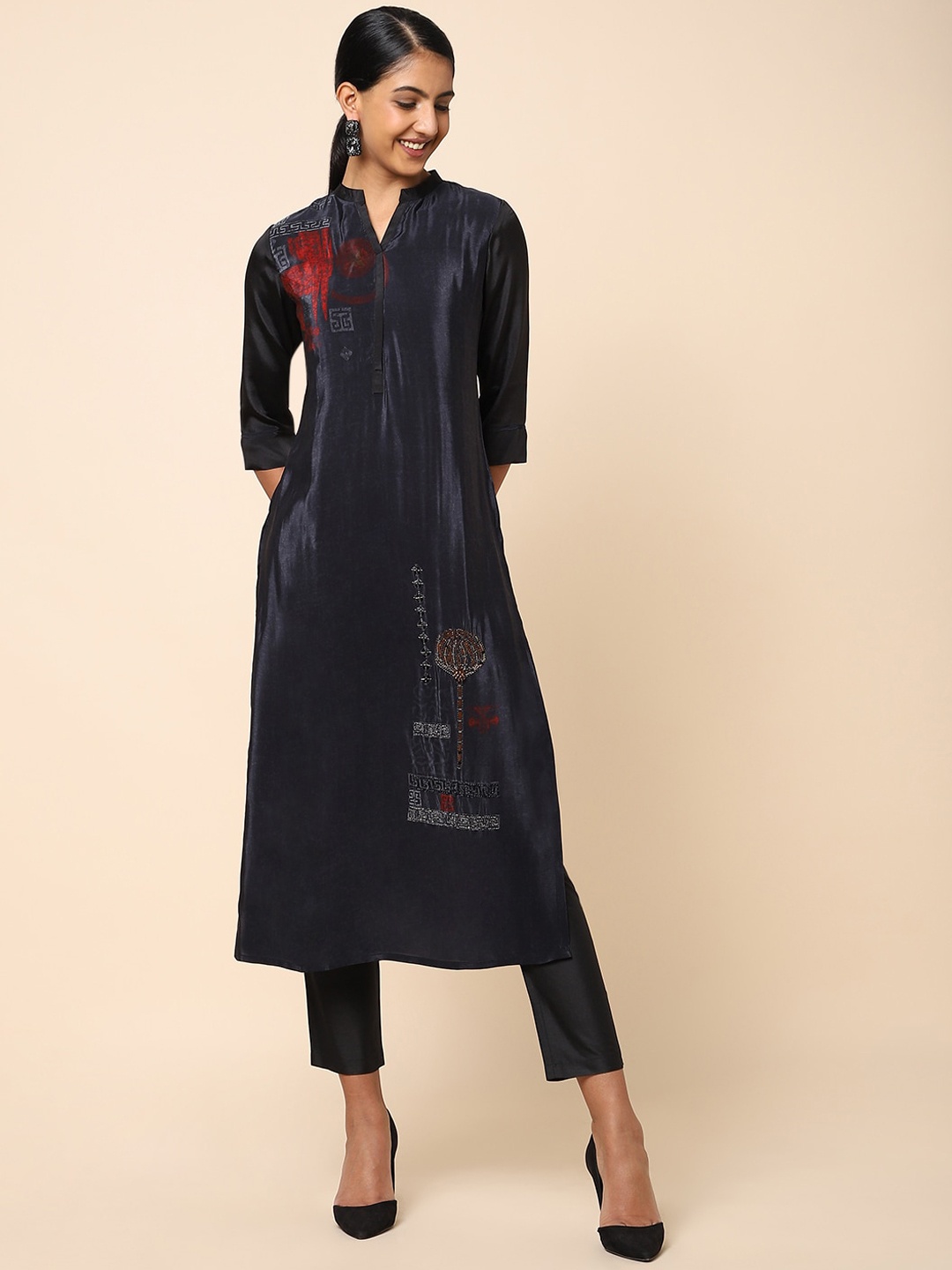 

House Of Dharaa Geometric Printed Crepe Kurta, Blue