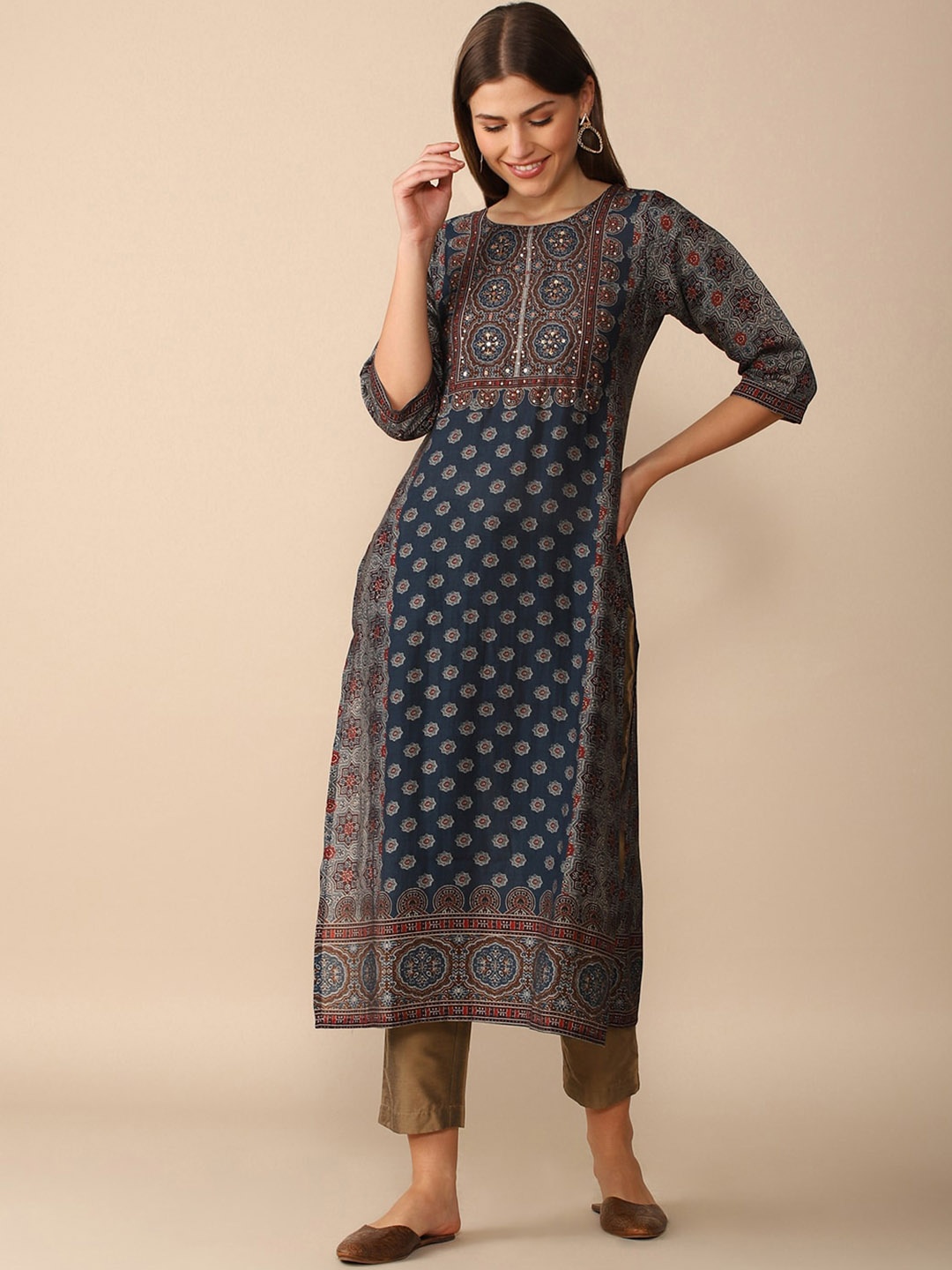 

House Of Dharaa Ethnic Motifs Printed Kurta, Blue
