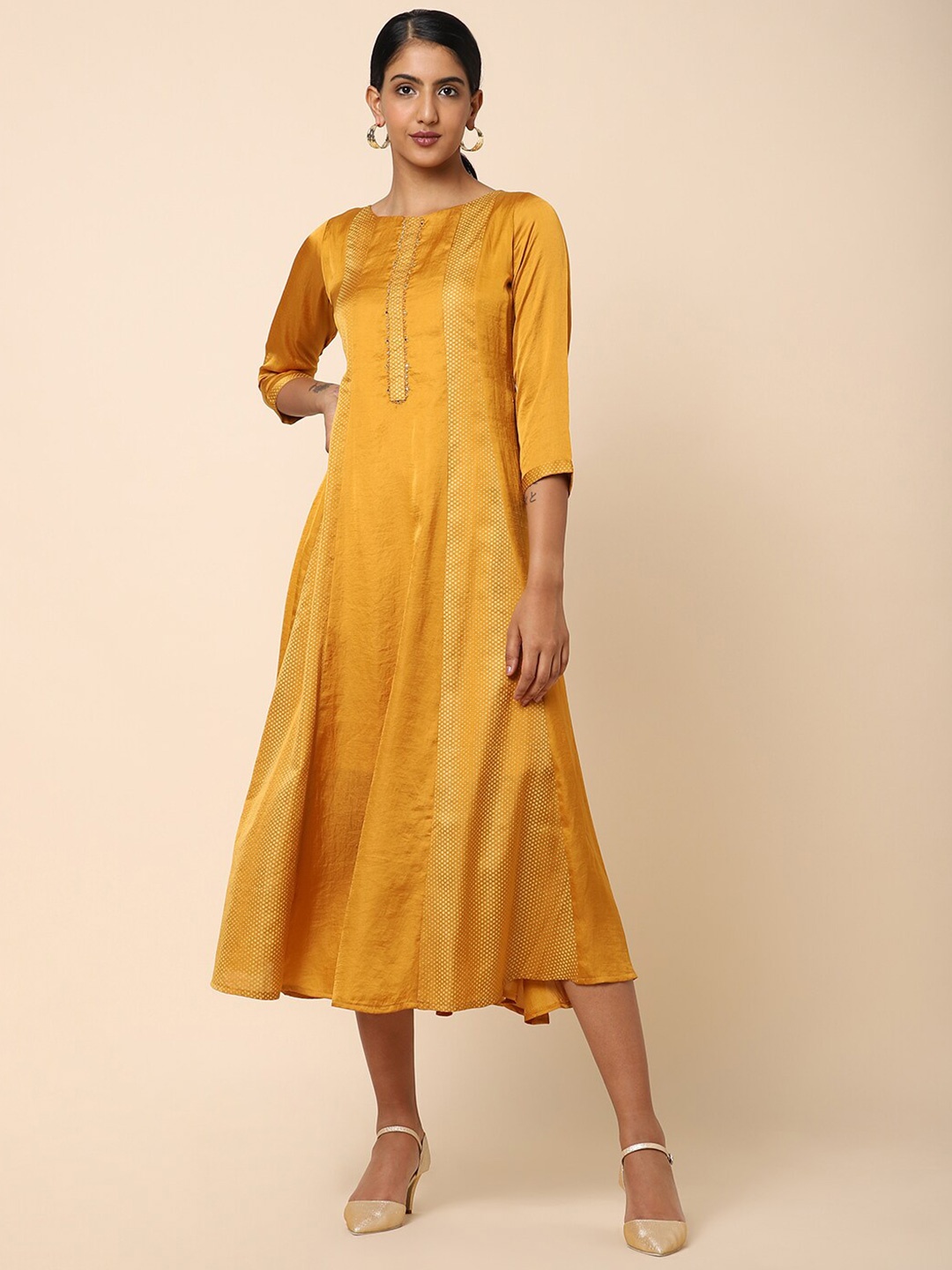 

House Of Dharaa A-Line Midi Dress, Mustard